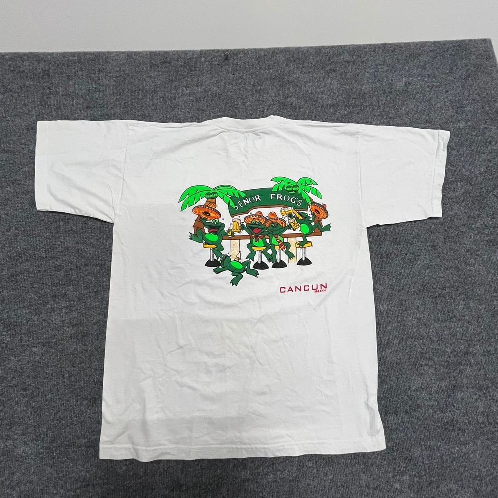 Senor Frogs T-Shirt Mens Size XL White Cancun Mexico Graphic Short Sleeve Cotton